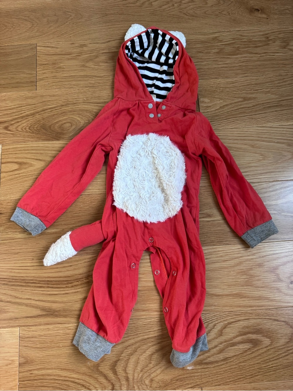 Orange Fox Hooded Kids One-Piece Romper with Faux Fur Belly